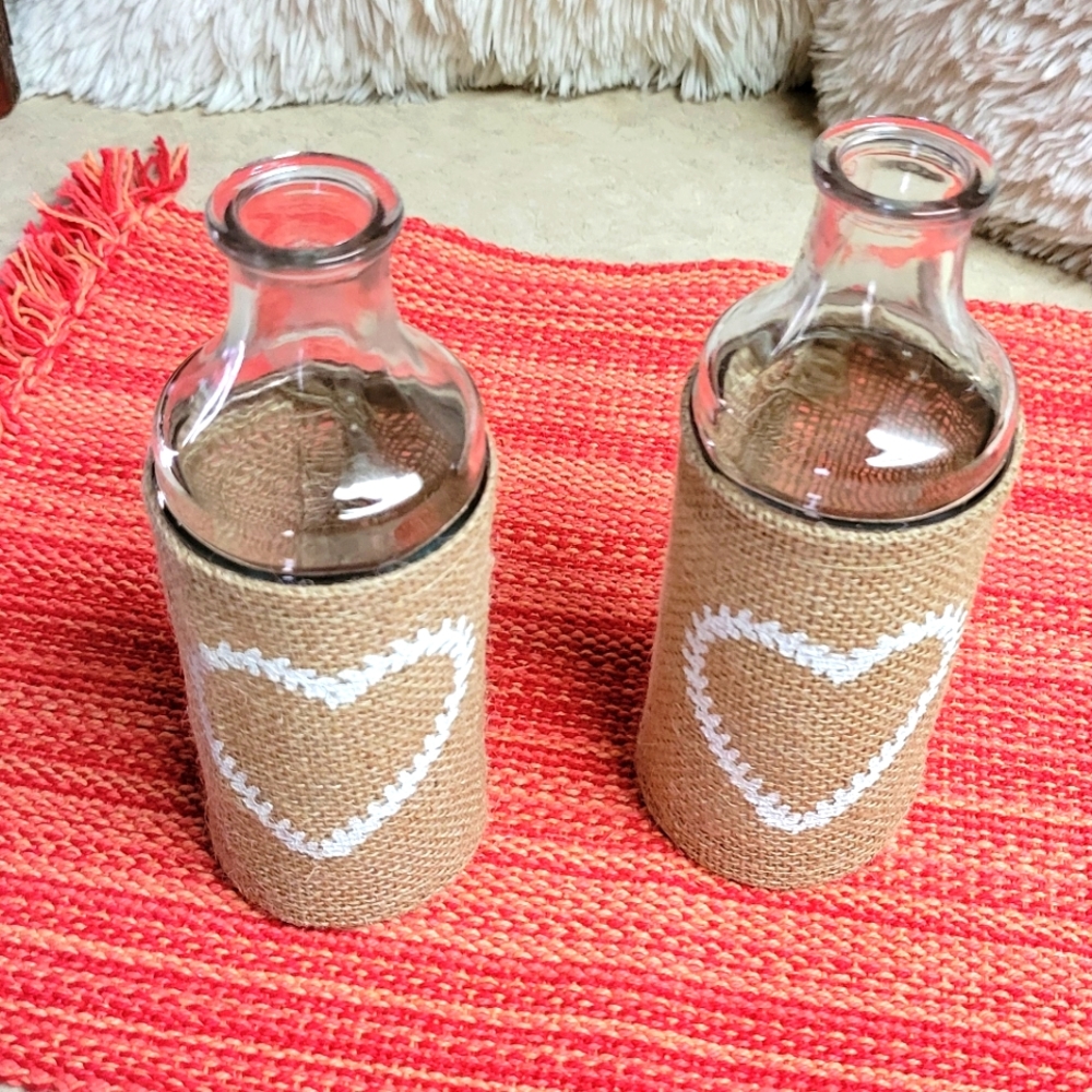 His and Hers wedding decoration bottles with burlap wrap